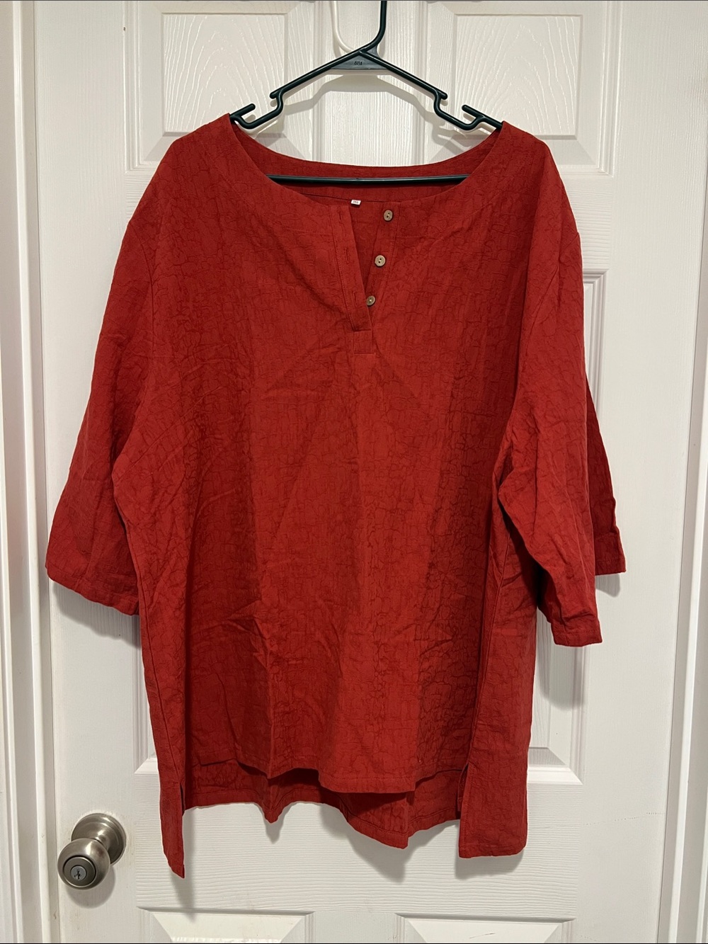Classic Button Henley Tunic Top - Rust